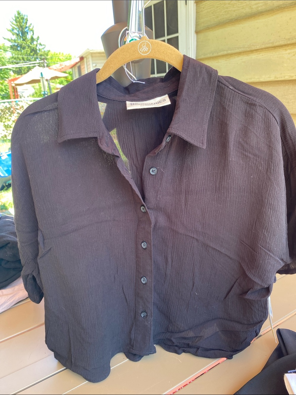 No Boundaries Black  Button-Up Crinkle Shirt